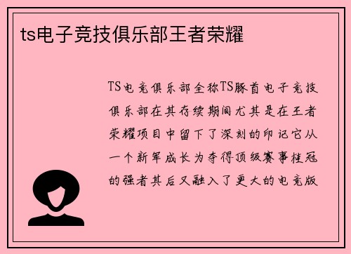 ts电子竞技俱乐部王者荣耀